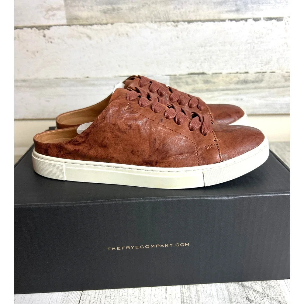 Frye Womens 7 Brown Ivy Low Lace Mule Leather Slip-On Sneaker Casual shoe NEW